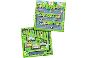 PPOTYO 2 in 1 Magnetic Color and Number Maze Magnet Alphabet Counting Car Puzzle Double Sided Board Fine Motor Skills Montessori Educational Preschool Toys for Boys and Girls (Car)
