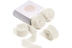 FAKILO Handmade Fringe Chiffon Ribbon 4 Rolls 1'' X 5 Yd Cearm White Ribbon, 20 Yd Chiffon Silk Ribbon for Wedding Invitations, Bridal Bouquets, Gifts Wrapping, DIY Crafts