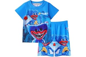 TONGQUD Boys Poppy Playtime T-Shirts Huggy Wuggy Shorts Sleeve Set Fasion Blue Children Clothing Kids Top Tee