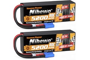 2Packs 3S Lipo Battery Pack, Nihewo 11.1V RC Battery 5200mAh 80C Hard Case Lipo Batteries EC5 Connector Compatible with Arrma Axial 1/8 1/10 RC Car Truck Truggy Vehicles Tank Boat Airplane Models