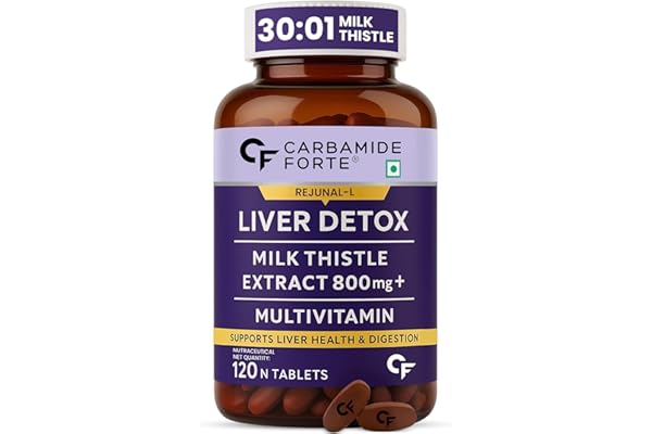 Carbamide Forte Liver Detox Supplement with Milk Thistle 800mg Milk Thistle Extract (30:1) Liver Detox Tablets with Added Multivitamins & Amino Acids 120 Veg Tablets