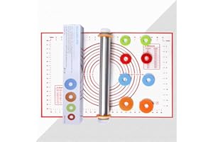CHUER Rollos de pastelería Anti Adhesivo Ajustable con Discos Ajustables y Marcado de Medición + Alfombrilla de Silicona para Hornear Pastelería para Pastelería de Pastel (40 x 60 cm)