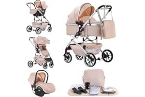 Kakbgee 3 in 1 Passeggino per Bambini, Passeggino Combinato, Passeggino Pieghevole a Un Clic, Baby Buggy, Carrozza e Sedile Auto con Zanzariera, High Vision Passeggino per Neonati(22KG, 0-4 Anni)