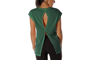 icyzone Topy treningowe z odkrytymi plecami - koszulki do jogi odzież sportowa topy do ćwiczeń dla kobiet