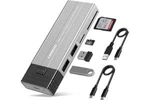 FARBOKO Carcasa SSD M.2 Nvme, USB3.2/ USB3.1 Gen2 10Gbps Caja SSD M.2 Nvme con 2 Puertos USB2.0 y Lector de Tarjetas SD/TF Sin Herramientas para M.2 NVMe/SATA SSD en 2242/2260/2280