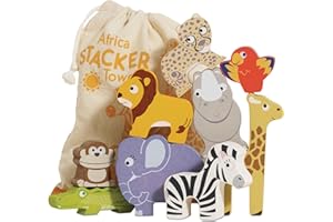 Le Toy Van - Wooden Petilou Africa Stacker & Bag Educational Balancing Activity Toy for 18m+, 9 pieces
