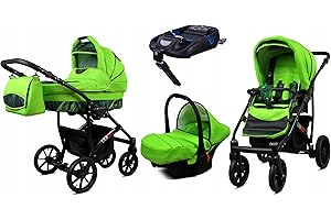 BabyLux® Carrito de Bebé Sistema de Viaje Set 4 en 1 - Largo - incl. Capazo, Silla de Paseo, Silla Coche, ISOFIX Base - Cochecito - con Bolso cambiador, Cubierta para la lluvia etc.