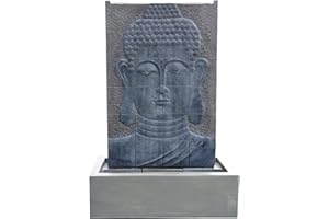 KÖHKO® Fuente de agua Buda de 102 cm de altura con iluminación LED, pared de agua para jardín, terraza y salón