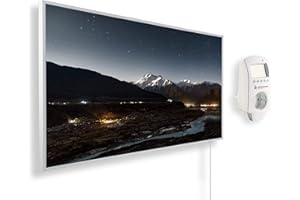 Grzejnik na podczerwień Könighaus z obrazem – 600 W + inteligentny termostat i aplikacja Könighaus – Energooszczędny grzejnik ścienny na podczerwień – biała ramka (02. góry i dolina)