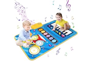 MERMOE 2 en 1 Alfombra Musical Piano Bebe, Alfombra de Baile Instrumentos Musicales Infantil Juguete de Tambor, Juegos Educativos Interactivo Juguetes Bebe Regalos Cumpleaños Navidad para Niños Niñas 3+ Años
