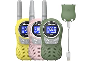 QNIGLO Q168Plus Macaron Talkie-Walkie Enfants 3 Packs Rechargeable,Communication Bidirectionnelle PMR446 8 Canaux,Bon Assistant pour L'Aventure en Plein Air,Cadeau de Mode Enfants (RoseVertJaune)