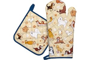 Arquiel Guante De Horno Agarraderas, 100% AlgodóN Guante De Cocina Resistente Al Calo Grueso Seguro para Cocinar, Hacer Barbacoas Microondas Y para La Chimenea(Perro de Dibujos Animados)