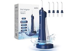 SEJOY Nici dentystyczne do zębów bezprzewodowe, irygator wodny, podróż, irygator wodny do implantów wrażliwych zębów, irygator jamy ustnej, strumień wody, 3 tryby 4 końcówki, wodoodporność IPX7, zdejmowany