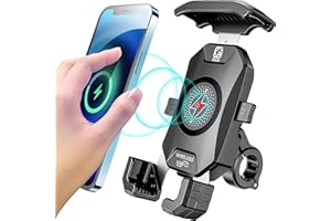 KEWIG Handyhalterung Fahrrad,15W kabellos und USB-C 20W, 360° Drehbar Motorrad Fahrrad Handyhalterung Wasserdicht, Passend für 4-7 Zoll Phones