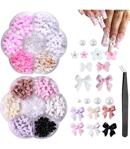 Rosa Nagel Charms Set – 3D Blumen, Schleifen & Halbperlen Für Nageldesign, DIY Maniküre