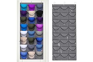 QIMEYU Baseball Kappen Halterung,Kappenhalter Tür,Cap Halterung Wand,Cap Organizer Tür,Cap Aufbewahrung,Cappy Halterung,Doppelte Faltbar Kappenhalter Organizer mit 24 Taschen,Tür Rückwand Cap Halters (Grau)