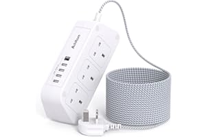 Addtam 3M Extension Cable, Extension Lead with 6 Way Outlets 5 USB(5A, 1 USB C and 4 USB A Ports), 3250W Overload Protection, 3M Braided Extension cord, Surge Protection Plug Extension Socket