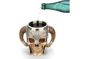 WIKEA Tazza di birra del cranio dell'acciaio inossidabile, Tazza del cranio di Guerriero di Vichingo Tankard, Tazza di Drinkware del cranio medievale per Caffè/Bevande/succo (aggredire Due)