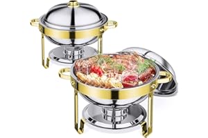 Zarler Warmhaltebehälter Essen 6L 2er Pack, Chafing Dish Buffet Set, Wärmebehälter Für Speisen aus rostfreiem Stahl, Buffetwärmer, Rund Warmhaltebehälter mit Deckel