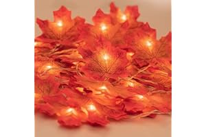 MUSCCCM Fall Garland with Lights, Fall Maple Leaves String Light, 6.56ft /20 Led Maple Fairy Light, 3AA Battery (Not Included) Powered Led Maple Garland Harvest Autumn Leave Light for Halloween Decoration