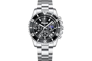 KIEYEENO Orologio Uomo Cronografo Analogico, 30M Impermeabile Sportivo Orologio a LED da Polso Movimento al Quarzo Classico Luminoso Nero