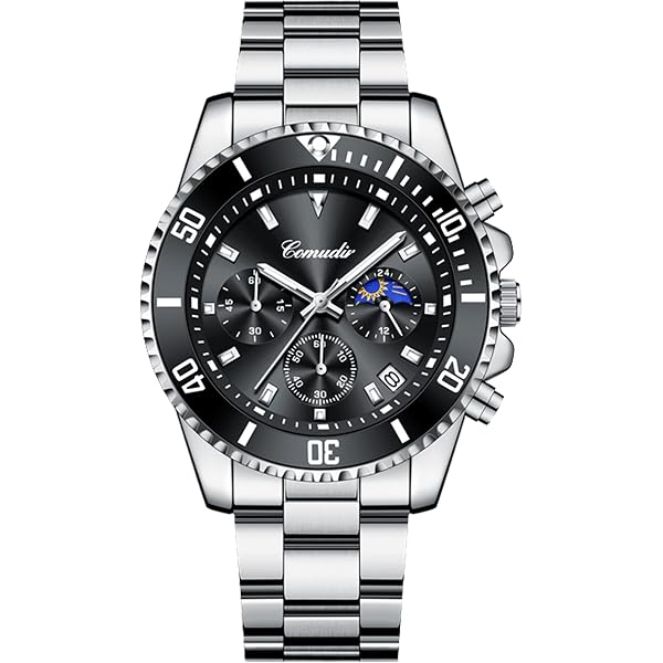 VIGOROSO Orologio da polso analogico da uomo cinturino in pelle cronografo ora del mondo con LED data