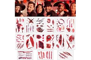 Alaoo Halloween sårklistermärken, 15 ark ärr tatuering Halloween, A
