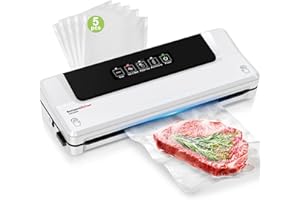 Bonsenkitchen Vacuum Sealer, Fast-Compact Vacuum Sealer Machine, Globefish Technology for High-Speed Continuous Working, Multi-Functional Food Vacuum Sealer with Vacuum Bags & Accessory Hose, White