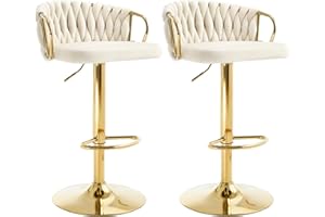 ‎WOLTU WOLTU BH426cm-2 Bar Stools Set of 2 Bar Chairs Height-Adjustable 360° Rotatable Kitchen Stool with Braided Backrest Footrest Velvet Chair with Metal Frame Cream