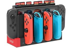 FYOUNG - Cargador compatible con Joy Con para Switch & OLED Model con ranura para tarjeta de juego, 4 en 1 soporte de estación de carga para mandos con indicador LED