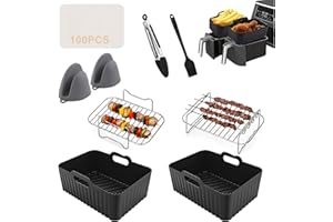CERIAL Akcesoria do frytkownicy powietrznej do frytownicy Ninja Dual AF300UK AF400UK i większości 3,7Qt - 4,2Qt i większych dwustrefowych frytownic, zestaw 8 akcesoriów do podwójnej frytkownicy, w tym