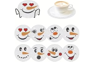 ANZRLE 8 Stück Diamond Art Untersetzer mit Halter, Kunsthandwerk für Erwachsene, Diamant-Malsets, DIY-Mandala-Untersetzer zum Basteln (Schneemann)