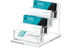HIIMIEI Business Card Holder: Acrylic Business Card Stand for Desk - Clear Business Card Display for Office Exhibition Home Restaurant 4 Slot 4 Tier