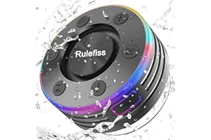 RULEFISS Bluetooth Shower Speaker, IPX7 Waterproof Portable Bluetooth Speaker with Suction Cup, Wireless Speaker 360°Surround Sound, LED Light Show, Built-in Mic, Outdoor Mini Speaker for Party, Travel, Beach