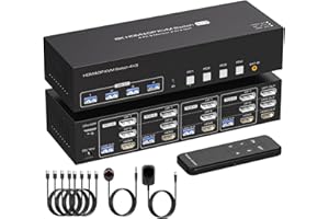 VPFET 4K144Hz 4 porte KVM Switch 2 Displayport+HDMI 4 PC 3 Monitor 8K60Hz KVM Switcher DP 1.4 HDMI 2.1 per 4 Computer Condividere 3 Monitor e 4 Dispositivi USB 3.0 con 4 cavi USB
