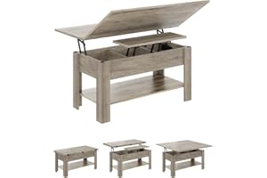 KIMENICH Tavolino Regolabile in Altezza, Tavolo da Salotto con Spazio Nascosto, Tavolino da caffè in Legno con Vano Aperto, 3 in 1, Multifunzionale, il Tavolino si Lascia in un Tavolo da Pranzo, Grigio