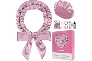 weiwei 70" Satin Heatless Curlers Hair Curler, Heatless Overnight Curls Hair Curlers No Heat for Long Hair Volume, 9 PCS Heatless Curl Curling Headband Gift Set with Bonnet - Purple-Pink