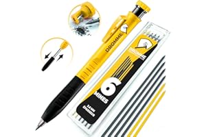 Dromme Crayon Chantier Menuisier Charpentier Professionnel [+ 7 Mines Multisupport + Taille-Mine + Grip ergonomique] Porte Mine Extensible - Outillage Parfait pour le Bricolage