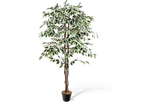 COSTWAY Albero di Fico Artificiale 160 CM, Pianta Finta da Interno con 1008 Foglie, Tronco Naturale in Legno, Vaso Robusto, Muschio Secco, Albero Finto per Casa, Ufficio, Soggiorno, Portico