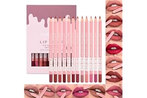 Sitovely Set di matite per contorno labbra 12 colori nude, rossetto sottile opaco vellutato, lucidalabbra altamente pigmentato