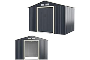 RELAX4LIFE Abri de Jardin Métal 5m2 avec Porte Coulissante Toit en Pente, Cabane de Jardin Extérieur 277x192x202cm Bricolage Rangement Outils de Jardin résistant aux intempéries (Modèle 2)