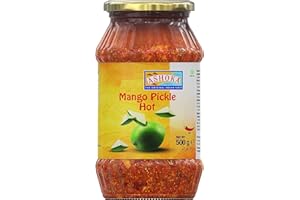Ashoka Mango Pickle Hot 500 g, perfecto como condimento para cualquier plato indio, comido con cena india o con desayuno indio