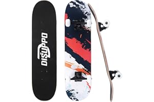 DISUPPO Planche à roulettes 78,7 x 20,3 cm complète Standard pour débutants, 7 Couches d'érable Canadien Double Kick Skateboard pour Adultes, garçons, Filles, Enfants, Adolescents