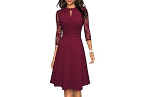 HOMEYEE Damen Elegant Hollow Out Spitze Swing Retro Party Cocktailkleid A234