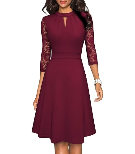 Robe De Soirée En Dentelle Florale Avec Col En V - Mi-longue, Manches Longues, Pour Mariage Ou Cocktail