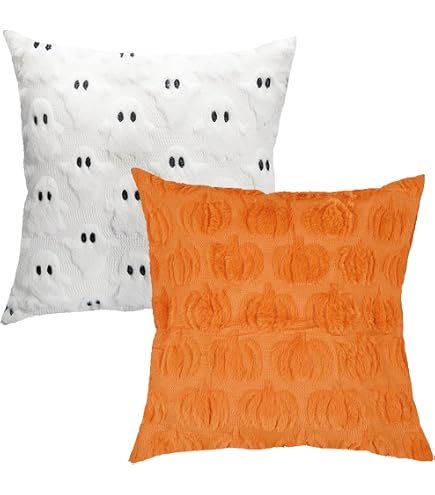 Housses De Coussin Halloween 45x45 Cm - Lot De 2 Motifs Fantôme & Citrouille - Douces Et Lavables Pour Canapé Et Déco D'automne - 5