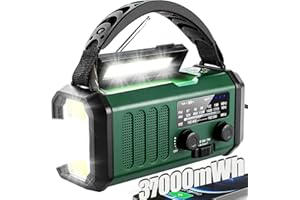 QAUYYW Radio de emergencia de manivela, radio portátil de manivela de 37000 mWh, radio meteorológica NOAA AM FM con linterna de 3 modos y luz de lectura, cargador de teléfono celular, señal de emergencia y