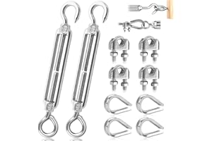 GUOSIYAO Seilspanner Edelstahl Spannschloss M5 Verstellbare Spannschlösser Drahtspanner Set Mit Drahtseilklemme Und Drahtseil Kauschen Für Seil Gartendraht Zaunspanner 10Stk (OC, M5-10Stk)