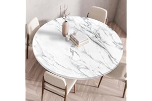 Highdi Tovaglia Rotonda Antimacchia 120 cm, Impermeabile Copritavolo Rotondo con Elastico, Mármol EsternoTovaglie da Tavola per Giardino Ristorante, Ideale per 110cm-115cm