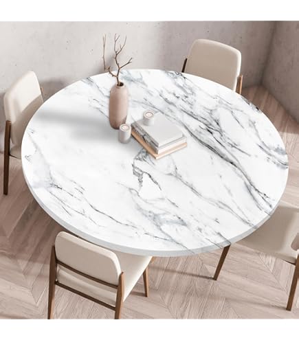 LUPATDY Nappe Ronde 110 Cm - Avec élastique Nappes De Jardin - Résistante Aux Intempéries - Protection De Table PVC En Plastique - Nappe Exterieur Impermeable Jardin-Gris Argenté